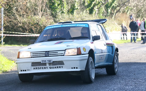 Brendan Brosnan competing in his rear-wheel-drive Peugeot 205